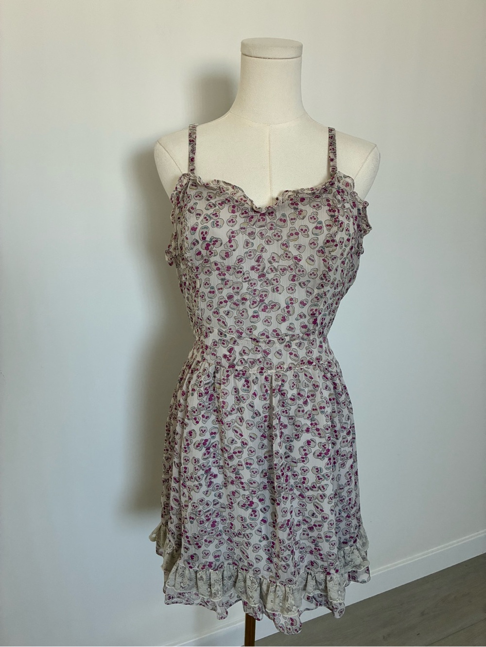 Y2K Tripp NYC Pastel Goth Creepy Cute Skull Ruffle Mini Dress